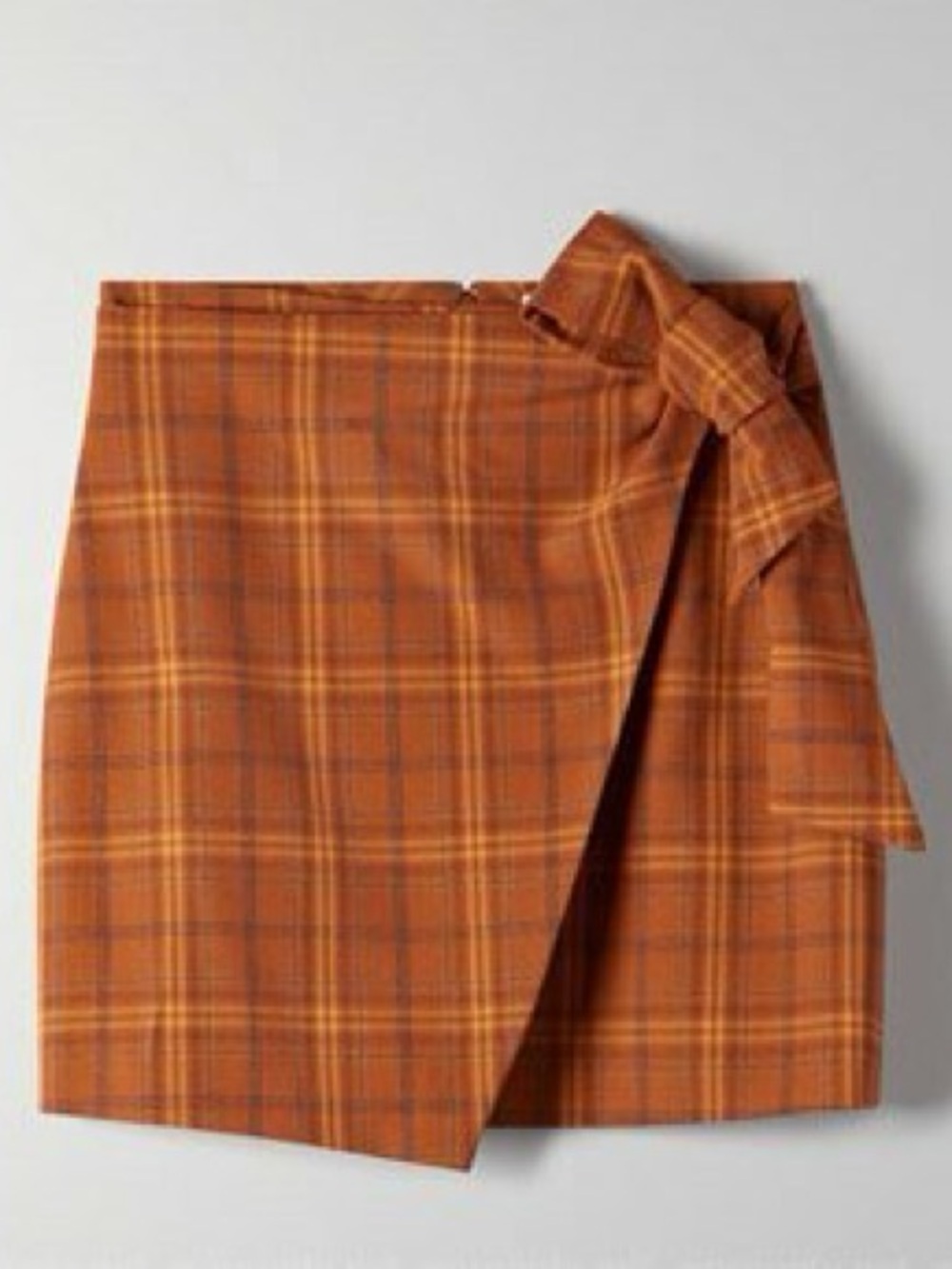 Aritzia Wilfred Dorine Plaid Faux Wrap Mini Skirt Orange Tan Size 6 Good Cond.